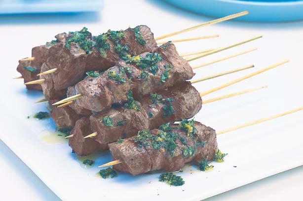 Lamb Skewers with Pistou, Eggplant Dip & Lebanese Bread Servings: 4 You will need 12 bamboo or metal skewers for this recipe.