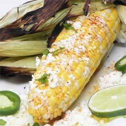 Mexican Corn On the Cob (Elote) Servings: 4 Yield: 4 servings Cook: 10 minutes Preparation Time: 10 minutes 4 ears corn, shucked 1/4 cup melted butter 1/4 cup mayonnaise 1/2 cup grated cotija cheese