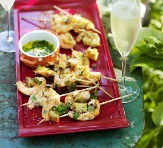Prawn Bruschetta Skewers Servings: 8 Cook: 5 minutes Preparation Time: 10 minutes 200 g cooked large prawns (you want about 16) defrosted if frozen 1/4 ciabatta, focaccia or a baguette loaf, cut into