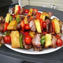 Sensational Sirloin Kabobs Servings: 8 Yield: 8 servings Cook: 15 minutes Preparation Time: 15 minutes 1/4 cup soy sauce 3 tablespoons light brown sugar 3 tablespoons distilled white vinegar 1/2