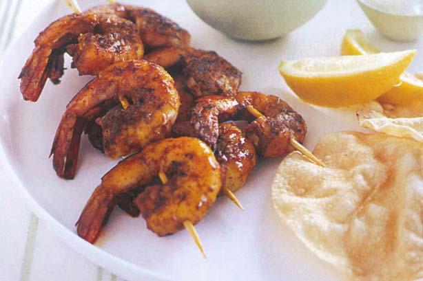 Spiced Prawn Skewers Servings: 4 You'll need 12 skewers for this recipe.