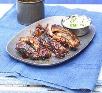 Stickiest-Ever Bbq Ribs with Chive Dip Servings: 4 Yield: 4 or 8 with other bbq food Cook: 3 hours 4 minutes Preparation Time: 10 minutes 2 racks baby back pork ribs 2 cans cola 2 teaspoons toasted