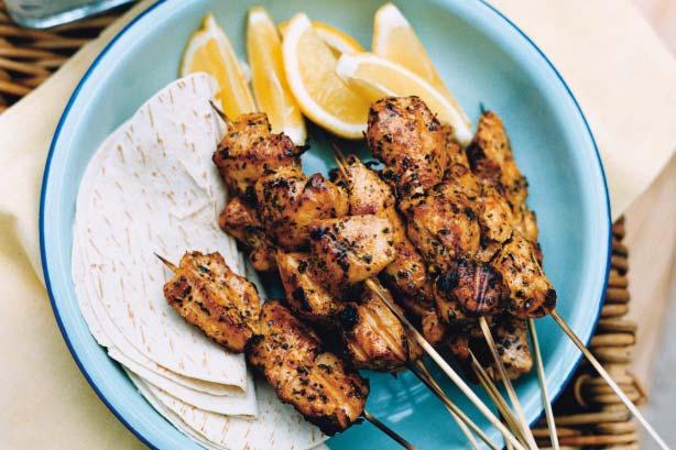 Cajun Chicken Kebabs with Minted Yoghurt 1 kg chicken breast fillets 16 each 25cm bamboo skewers, soaked in warm water for 30 minutes 2 tablespoons lemon juice 2 tablespoons olive oil 1/4 cup