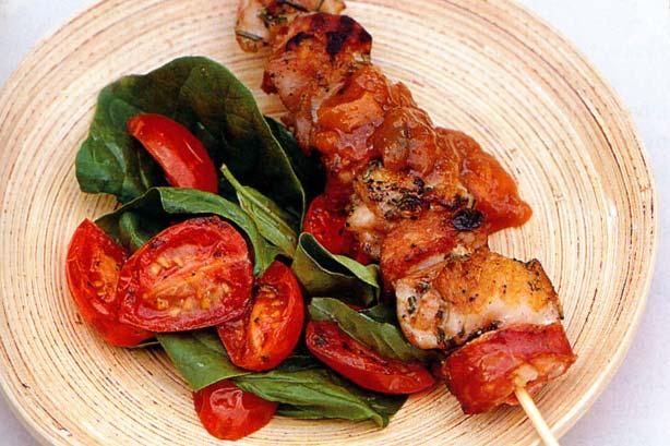 Chicken and Chorizo Kebabs Servings: 8 4800 g chicken thigh fillets, cut into 2cm cubes 520 g chorizo sausages, cut into 2cm pieces 2 sprigs fresh rosemary, leaves picked& coarsely chopped 2
