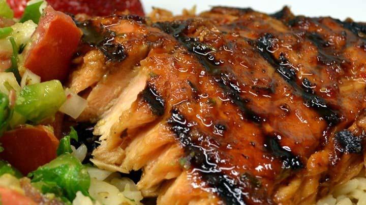 Chile Garlic Bbq Salmon Servings: 6 Yield: 6 servings Cook: 30 minutes Preparation Time: 15 minutes 3 pounds whole salmon, cleaned 1/4 cup soy sauce 1 tablespoon chile sauce 1 tablespoon chopped