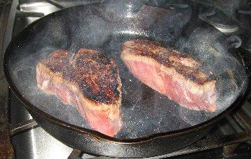 Rare 120 degrees F Medium Rare 125 degrees F Medium 130 degrees F Add the wine to the pan and bring to a boil, scraping any pieces of steak off the bottom of the pan and stirring them into the