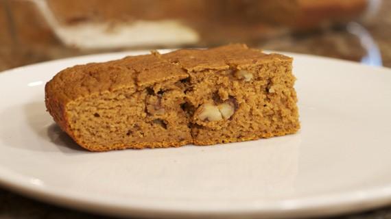 Recipes: Pumpkin Protein Bars Nutrition Facts: Nutrition (without walnuts):1 square = 47 calories,.7 g fat, 8 g carbs, 3.7 g protein Nutrition (with walnuts):1 square = 63 calories, 2.