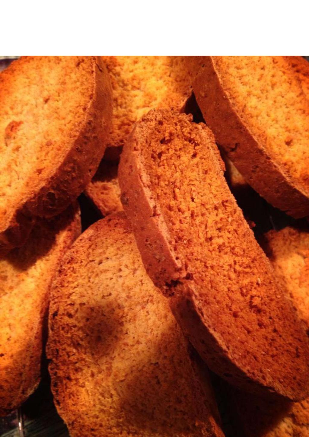 Biskutelli - Rusks (wholemeal flour) by Jeff Tabone 500g flour (wholemeal) or Plain 20g dry yeast 200 ml lukewarm water Pinch of salt 55g butter 20g crushed aniseed 210g sugar 1 teaspoon sugar some