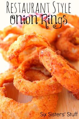 SMALLER FAMILY- RESTAURANT STYLE ONION RINGS RECIPE S I D E D I S H Serves: 4-6 Prep Time: 10 Minutes Cook Time: 10 Minutes 1 quart vegetable oil 1 large vidalia onion (cut into 1/4 inch slices) 1