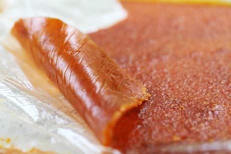 Fruit Leather FRUIT LEATHER Pureed fruit dried in thin sheets becomes a tasty, candy-like fruit leather snack.