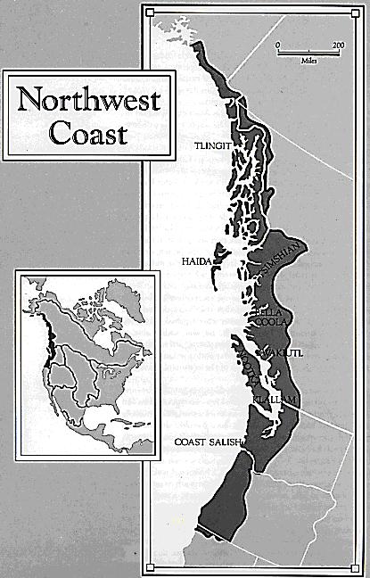 Northwest This Coast area extended along the Pacific coast from South Alaska to Northern California. The thickly wooded area had long supported a large Native American population.