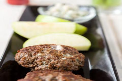 Heat a skillet over medium high heat and cook the burgers until browned on 63% 29% 8% both sides and done to your liking. Serve alongside the celery sticks and apple slices.