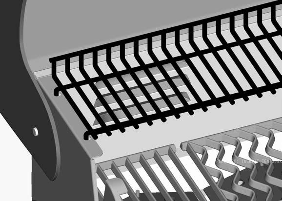 13-C. Install three Cooking Grates, flat side downward.