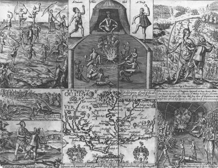 John Smith s Cartoon History of His Adventures in Virginia This elaborate illustration, executed by English engraver Robert Vaughan, accompanied John Smith s 1624 account of his years at the English