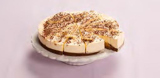 base covered in a light Irish cream liqueur mousse, hidden inside is a layer of chocolate sponge and caramel, topped with a burnt