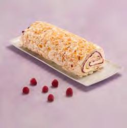 Portions: 8-10 Weight: 1kg 6-8 hours / 0-4 C 830647 Raspberry & Toasted Almond Roulade Light crisp