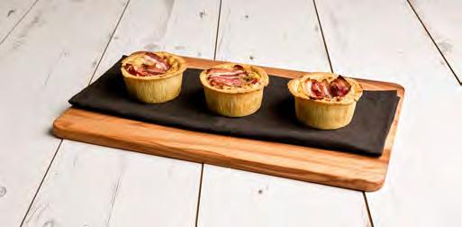 SAVOURY COUP DE PATES 833127 Handcrafted Individual Quiche Lorraine with Comté & Maple Cured Bacon Deep filled butter enriched shortcrust pastry quiche filled with