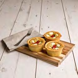 4-6 hours/0-4 C 833128 Handcrafted Individual Quiche with Goats Cheese, Tomato, Pepper & Spinach Deep filled butter enriched shortcrust pastry quiche filled with