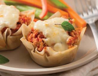 Easy Lasagna Cups 1 pound 94% lean ground turkey 1 (15 ounce) can tomato sauce 3 tablespoons Mama Mia Marinara Sauce Mix 24 wonton wrappers ¾ cup ricotta cheese 1½ cups shredded mozzarella cheese 1.