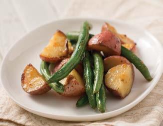 Grilled Green Beans & Potatoes 1½ pounds baby red potatoes, cleaned ¼ cup butter, melted, or olive oil ¼ cup water 1 packet Grilled Veggie Dip Mix 1 pound fresh or frozen whole green beans, trimmed 1.