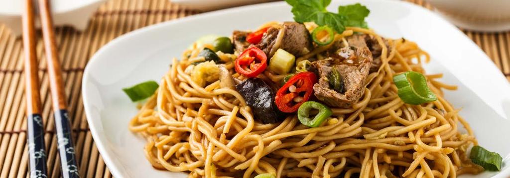 VEGETARIAN LUNCH 10 Lo Mein Cook Time: 40 min Serving: 2 8 ounces lo mein egg noodles* 1 tablespoon olive oil 2 cloves garlic, minced 2 cups cremini mushrooms, sliced 1 red bell pepper, julienned 1