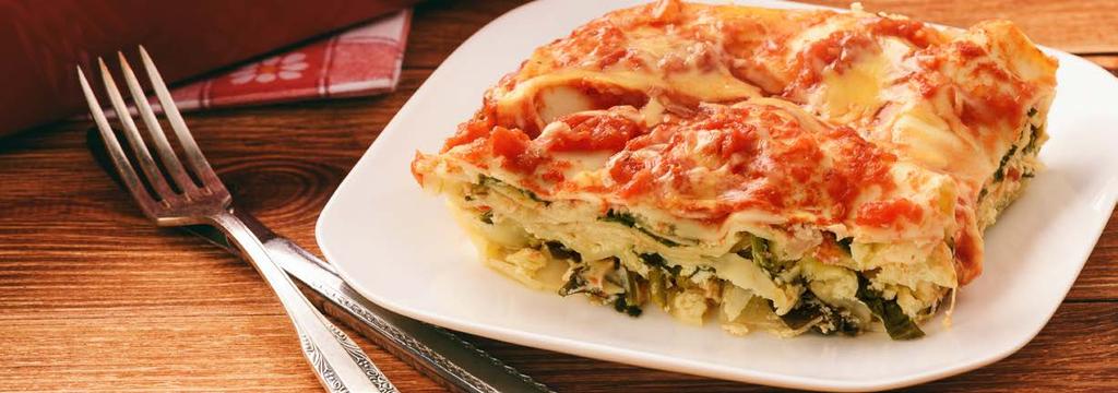 VEGETARIAN DINNER 15 Spinach Lasagna Cook Time: 5 hr 30 min Serving: 6-8 2 packs frozen spinach 2 cups Italian chesse Blend, grated 3/4 cup Parmesan cheese, grated, plus extra for garnish 2 jars