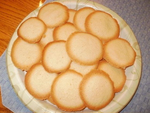 Brown Edge Lemon Wafers Four eggs at room temperature ½ cup sugar 1 ¼ cups potato starch 1 ½ teaspoons grated lemon rind ¼ teaspoon salt 2/3 cup oil Oil for the baking sheets ¼ cup cinnamon ½ to 1