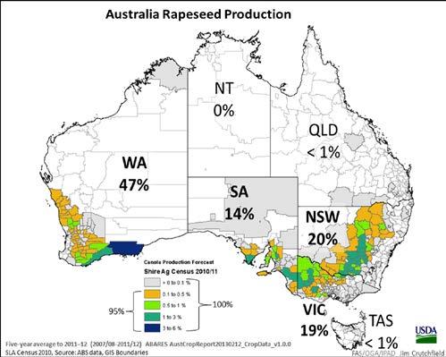Australia Winter Crops: Record Crop for Wheat, Barley and Rapeseed For the season, precipitation was above average since sowing operations commenced in May.