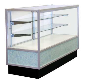 TWO THIRD VISION SHOWCASE MODEL SC123 Length 30 36 48 60 72 Width 21 Height 38 8 high storage area with melamine front & side panels 21 high display area with glass top, front & side panels Melamine