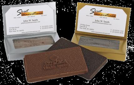 Bars are inserted into the Business Card Boxes or foiled and wrapped in your custom logo wrapper. 1oz Candy Bar Size: 3¾ x 2¼ x ¼ Ship Weight: 1.