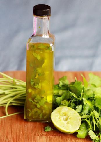 DIY Dressing Cilantro Lime Vinaigrette makes around 2 cups Needed: 6 ounces olive oil, 3-4 tablespoons chopped cilantro, juice from 1 lime Mix all