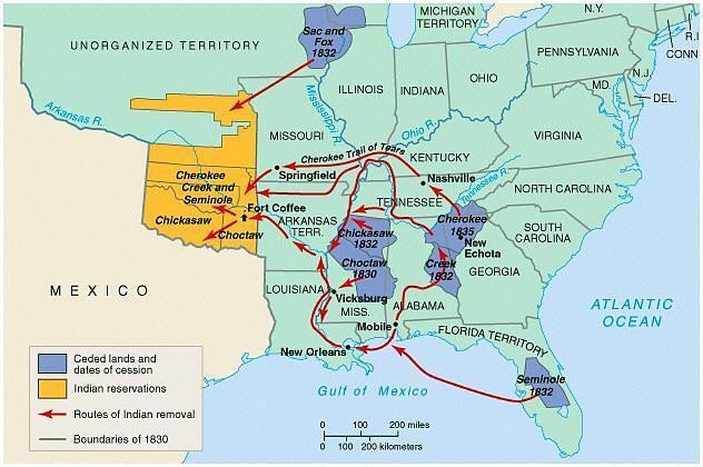 In the 1830s, Jackson used the Indian Removal Act to relocate Indians to lands west of the