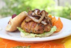 Fire Roasted Chile & Garlic Chicken Burgers NOTE- You can top chicken burgers with caramelized onions, green leaf lettuce, sliced heirloom tomatoes and low fat cheese.
