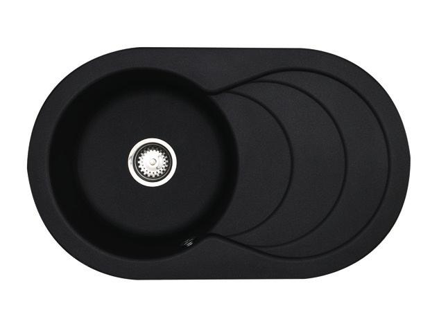 Cascade Single Bowl Sink Quartz composite (Italian Black) 385 17ASTRA13 Cascade single bowl sink Reversible Min Base Unit: 450mm Bowl Depth: 180mm Cut out dims: 766 x 456mm Corner radiuses: 228mm