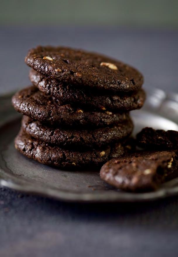 07 Double Chocolate Biscuits 125g NoMU Decadent Hot Chocolate pieces 125g unsalted butter ¾ cup brown sugar 1 egg 1 tsp NoMU Vanilla Extract 1 cup flour, sifted 3 tbsp NoMU Cocoa powder, sifted 1 tsp