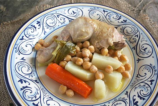 Monday Puchero - A Chicken Stew With a Garden Salad` Puchero 1 whole chicken, approximately 4-5 lbs (sub 12 chicken legs) 3 quarts water 3 carrots, peeled and chopped in half 2 celery stalks, cut in