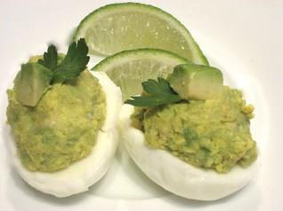 Meal # 5 Guacamole Deviled Eggs Number of servings 2 Approximate cooking time: 25 minutes Calories 166, Fat 12g Carbohydrates 4g, Protein 11g 4 large egg(s), hard-boiled 1 medium avocado(s) 2