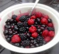 Summer Berry Compote 1 pint strawberries, quartered 1 pint blueberries, rinsed and drained 1 pint fresh blackberries, rinsed and drained 1 pint fresh raspberries, rinsed and drained 1 pint red