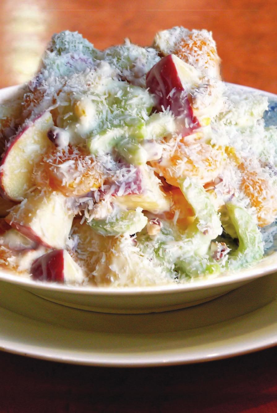 Ambrosia Waldorf Salad Combining the crunchy apples, celery, and nuts of a Waldorf salad with mandarin orange sections and the shredded coconut of ambrosia makes this a festive salad to serve anytime.