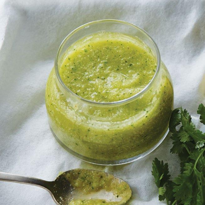 DIPS & DRESSINGS PINEAPPLE CILANTRO DIPPING SAUCE PREP: 10 MINUTES CONTAINER: FOOD PROCESSOR MAKES: 6 8 SERVINGS 3 cups fresh pineapple chunks 1 jalapeño pepper, seeds removed, cut in quarters 1