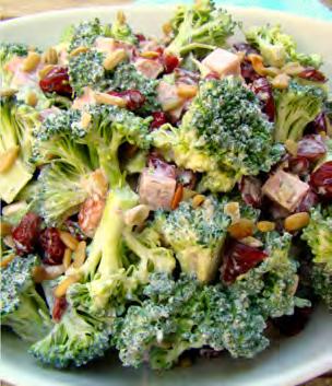 Broccoli Salad Serves: 6 Serving Size: 1 cup ½ tablespoon turkey bacon or bacon bits 1 large bunch broccoli*, just tops (~4 cups) 1 small red onion*, diced (~1/4 cup) 1 (4 oz.