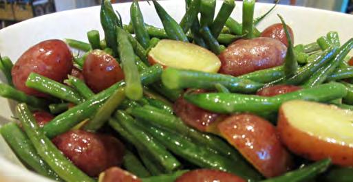Green Bean and Potato Salad Serves: 8 Serving Size: 1 cup Salad 1 pound green beans*, cut and steamed (~3 cups) 4 large potatoes, diced and boiled (~4 cups) 2 green onions, chopped (~1/4 cup)