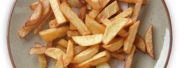 Oven French Fries Serves: 6 Serving Size: 2/3 potato 4 medium potatoes 1 tablespoon canola oil or vegetable spray 1. Preheat oven to 400 F. 2. Wash well and cut potatoes into long strips (about ½ inch thick).