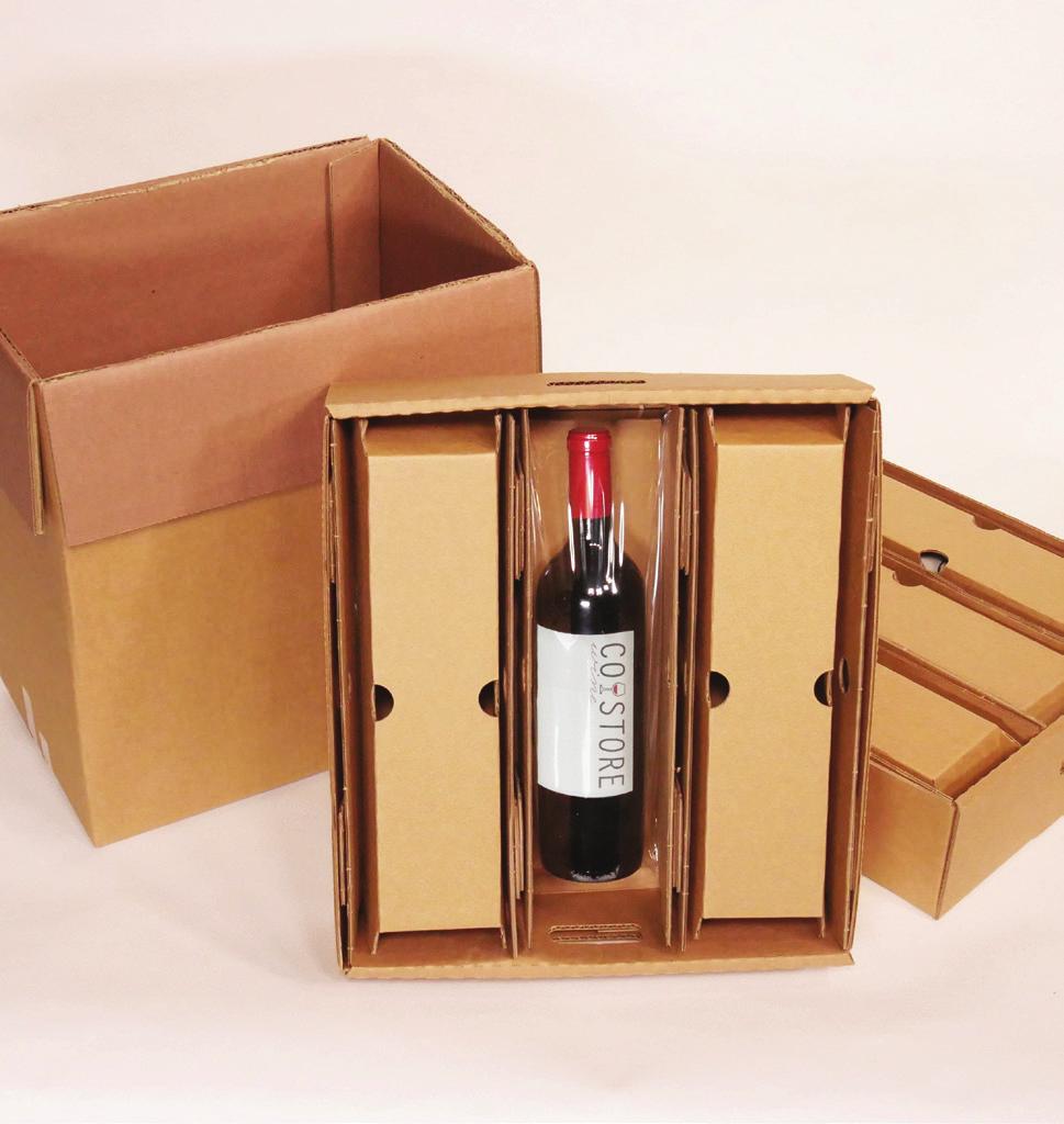 Each packaging component secures the bottles into the center of the shipping container away from the side walls of the shipper. Sturdy outer corrugated containers are required.