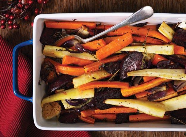 SERVES 4/6 CHRISTMAS TRIMMINGS Roasted Vegetables WITH THYME AND ROSEMARY SERVES 4/6 CHRISTMAS TRIMMINGS Winter Greens WITH ROASTED ALMONDS 2 large beetroots peeled and cut into 3 cm chunks 2 large