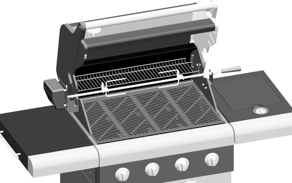Insert pointed end into Rotisserie Motor and rest Rotisserie Rotating
