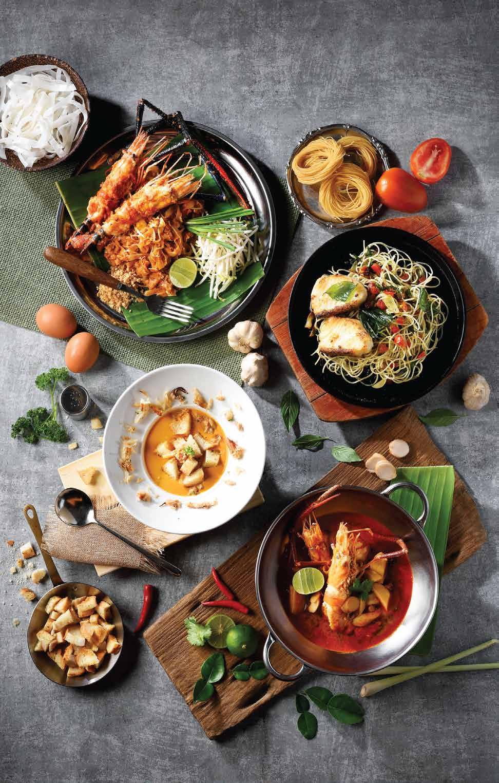 4 Pad Thai Goong CHEF S RECOMMEND 1 Pasta with Snow Fish Fillet 490 pan-fried snow fish with olive oil, garlic, dry chilli, basil, spring onion 2 Crab Soup 250 brandy and blue crab meat 3 Tom Yum