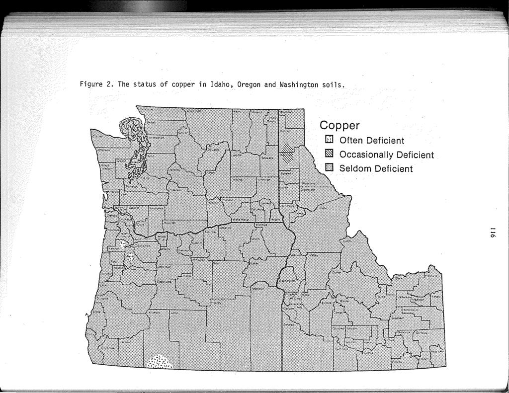 Figure 2. The status of copper in Idaho, Oregon and Washington soils.