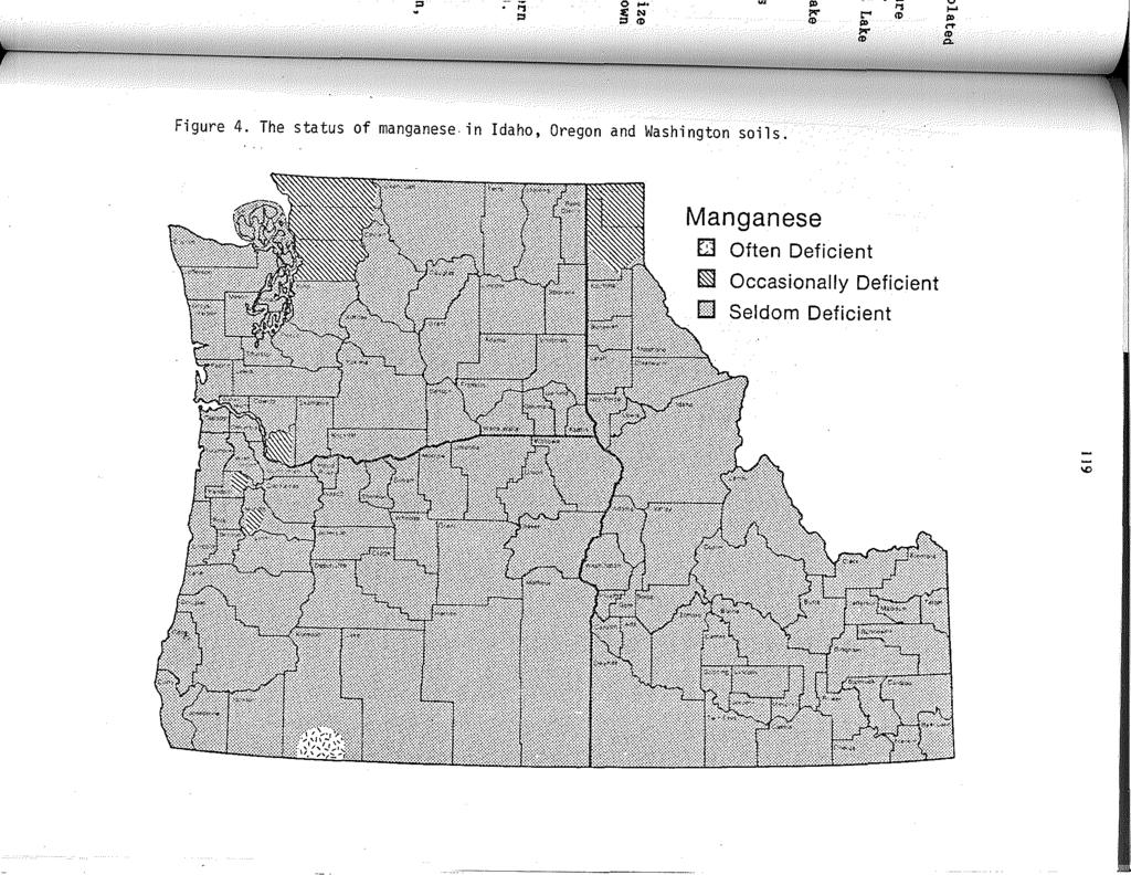 Figure 4. The status of manganese. in Idaho, Oregon and Washington soils.