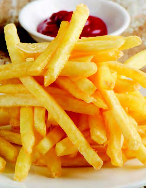 FRENCH FRIES 2 medium russet potatoes, peeled (10 oz. maximum) 1 tablespoon olive oil Peel the potatoes and cut them into ½ inch by 3 inch strips.